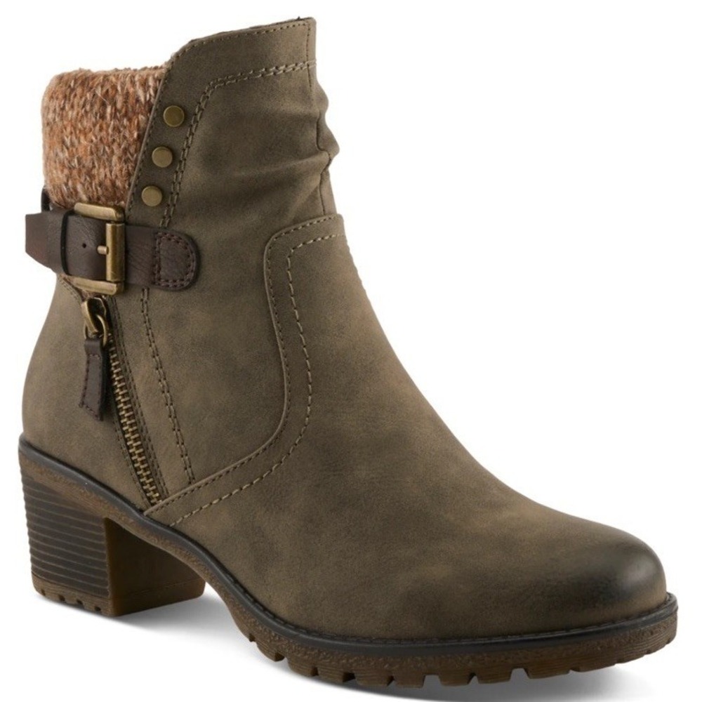 Spring Step Relife Rene Knit Cuff Comfort Boots Side Zip Lined Olive Green Sz 10